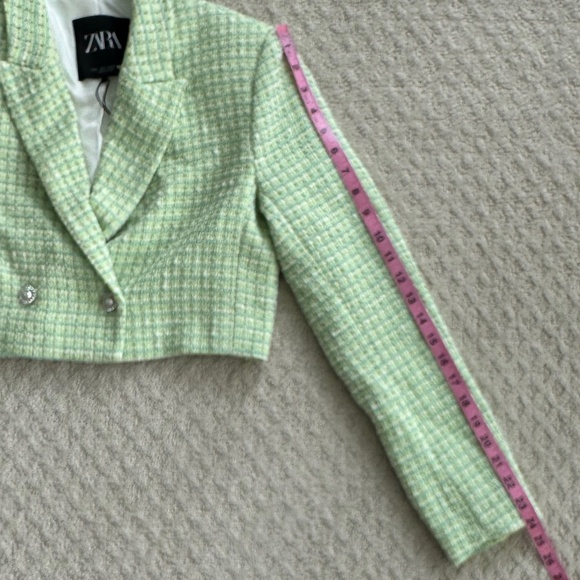 Zara Cropped Tweed Textured Jacket/Blazer Green Small NWT Office Academia Preppy - Picture 16 of 16
